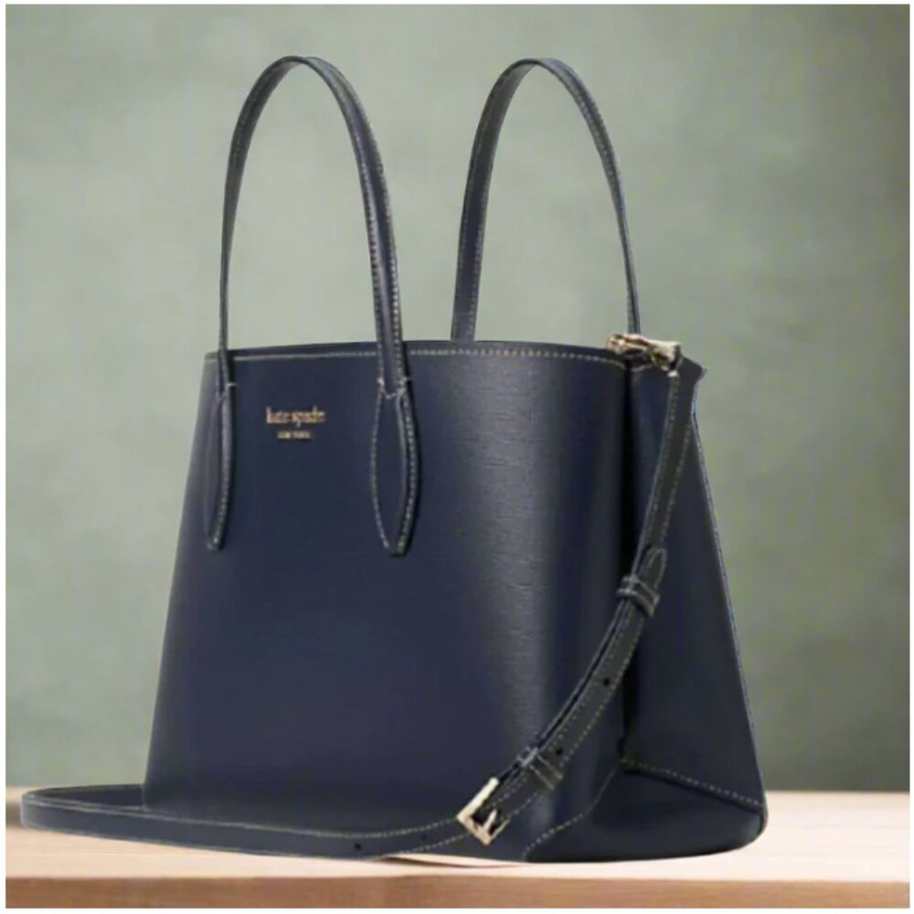 Kate Spade All Day Medium Tote Blue Leather Crossbody Satchel Dainty Bloom